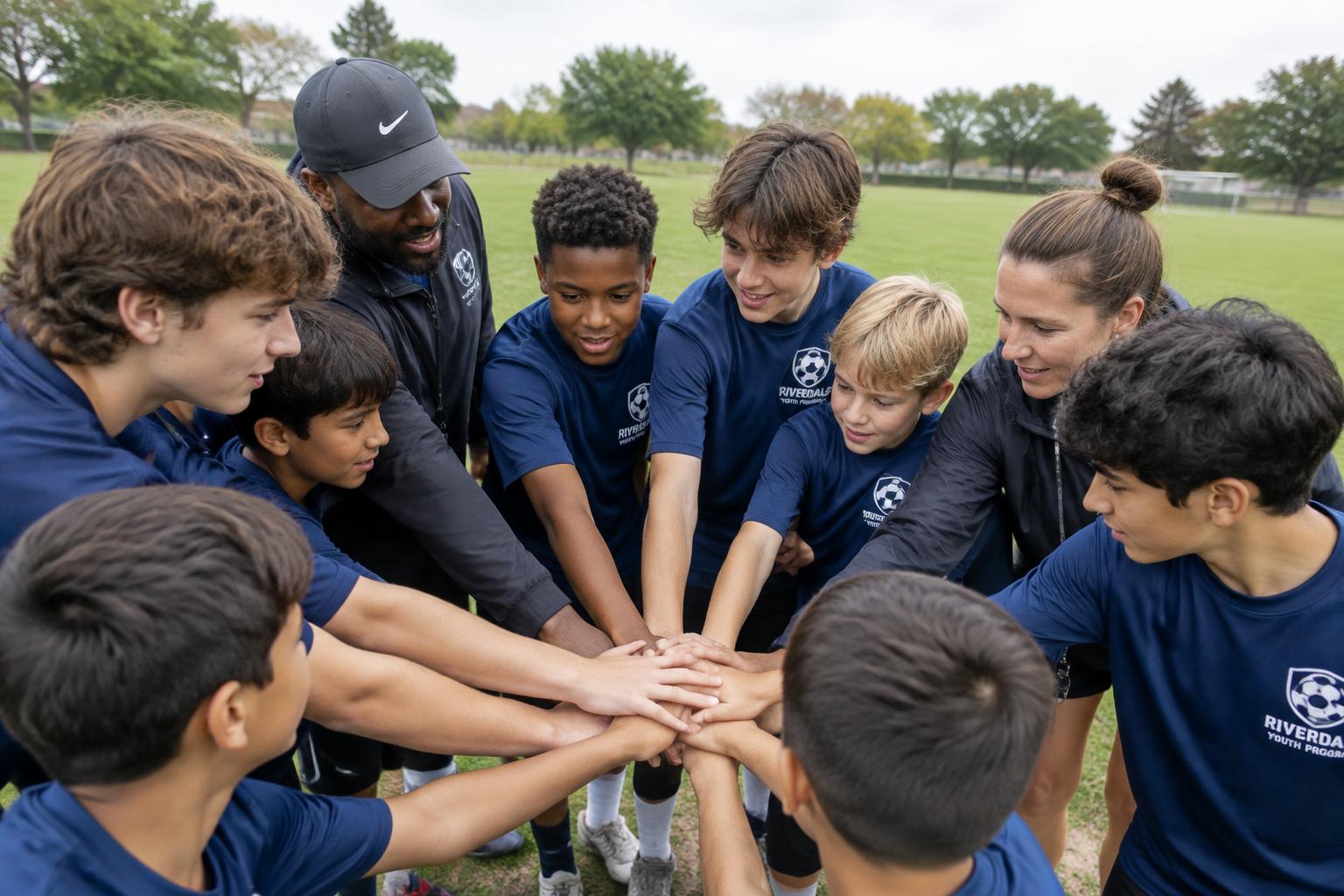 Leopard Youth Boys Program team huddle with coaches